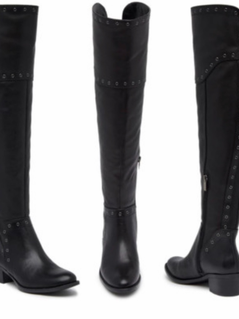 Vince Camuto Bestan Black Over-the-Knee Studded Leather Boots NIB